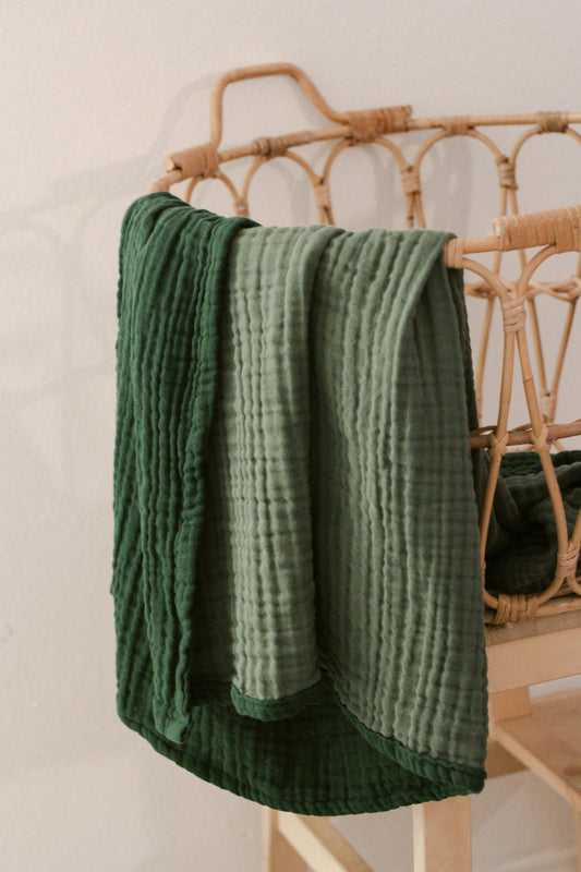 Small Muslin Blanket | Reversible Green